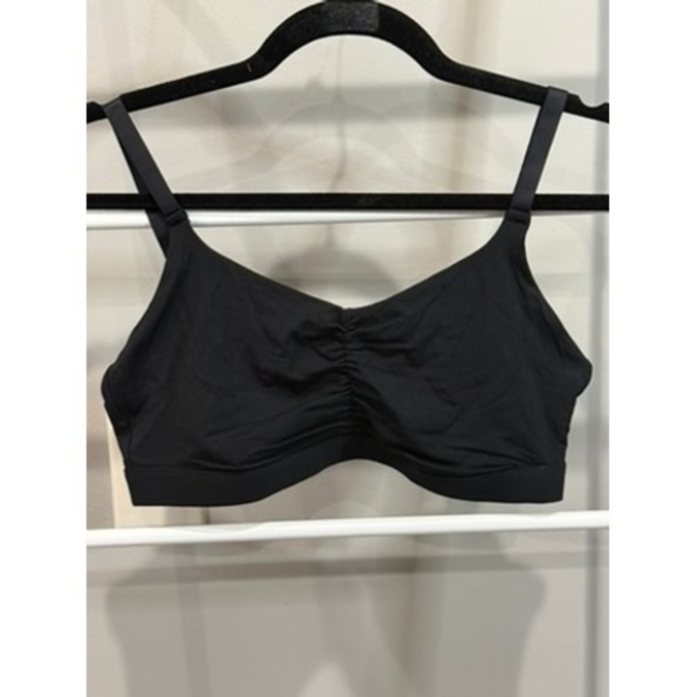 Quince Black Micromodal Ruched Front Bralette Size L Adjustable Straps Wireless